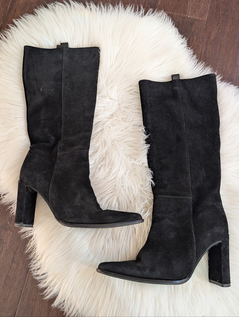 Russell & Bromley Black Suede Heeles Tall Pull On Boots 38.5